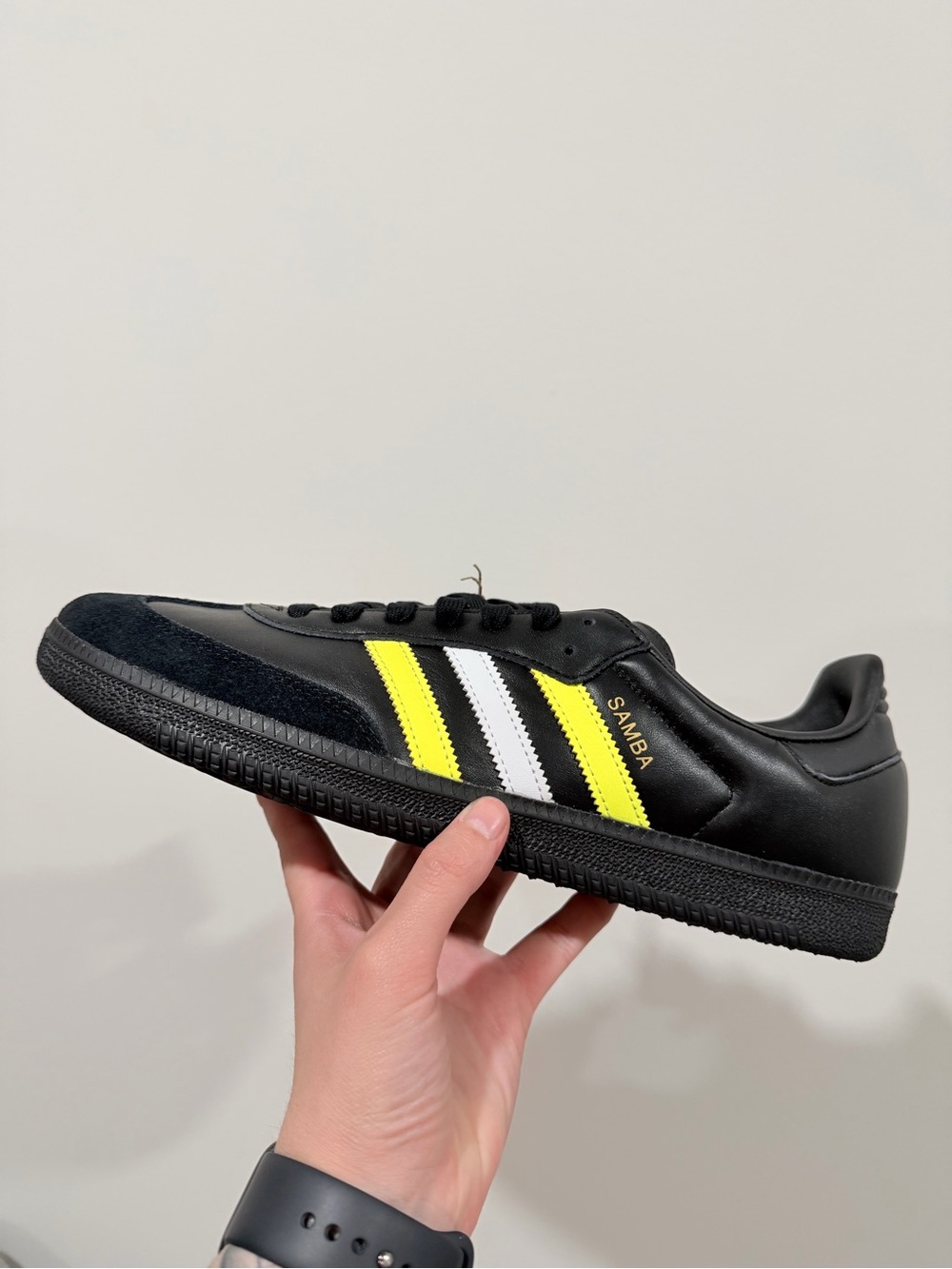 adidas Men’s Samba Black with Yellow & White Stripes